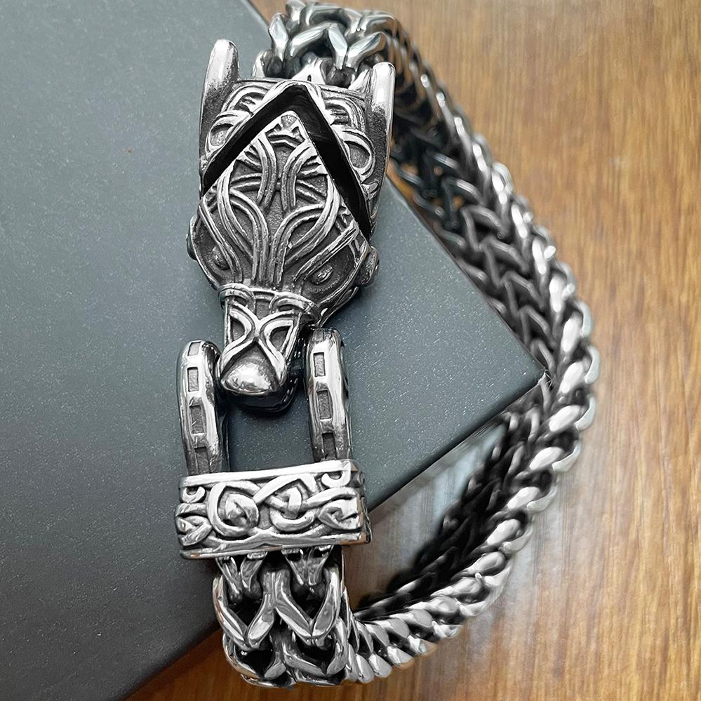 Браслет Norse Viking Wolf для мужчин из нержавеющей стали, 12 мм, сетчатая цепочка с открытым волчьим ртом, мужские браслеты, скандинавские украшения, 21/23 см