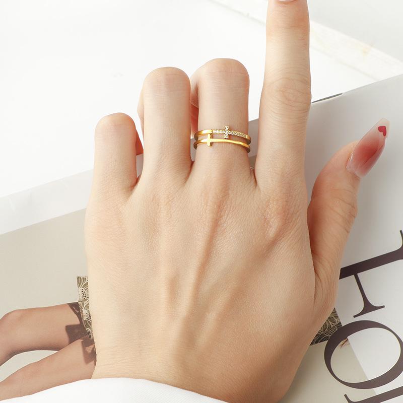 Кольцо с двойным перекрещенным ромбом - Минималистичные украшения из титановой стали для мужчин и женщин, вдохновленные Японией и Южной Кореей