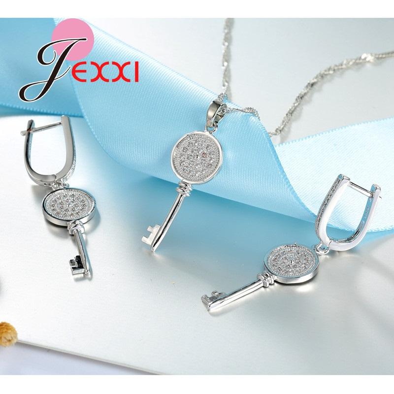 Round Pan Design Silver Color Women Jewelry Sets With 1pc Necklace Chain+1pair Earrings High Quality Crystal CZ Settings Jewelry
