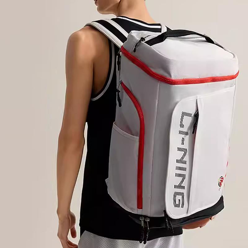 Серия профессиональных баскетбольных рюкзаков Li Ning Практичный тренировочный полиэстеровый рюкзак Унисекс-рюкзак Белый ABSU031-2