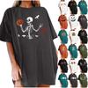Women's Loose Blouse Round Neck Short Sleeve Halloween  Print T-shirt Top