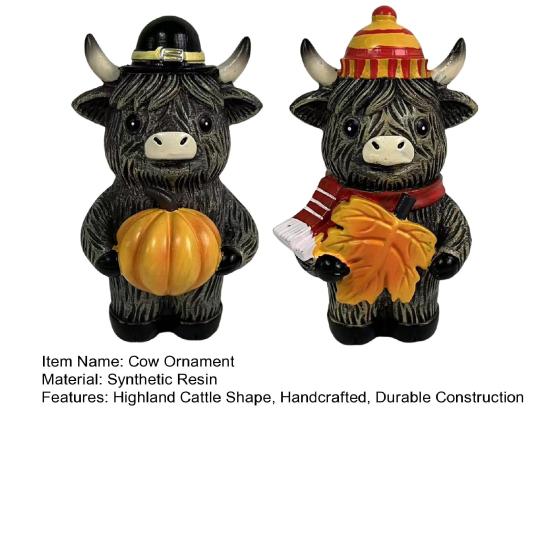 Хэллоуинская фигурка горной коровы из смолы, украшение, символ шотландской культуры, ручная работа, статуэтка коровы с тыквой и кленовым листом