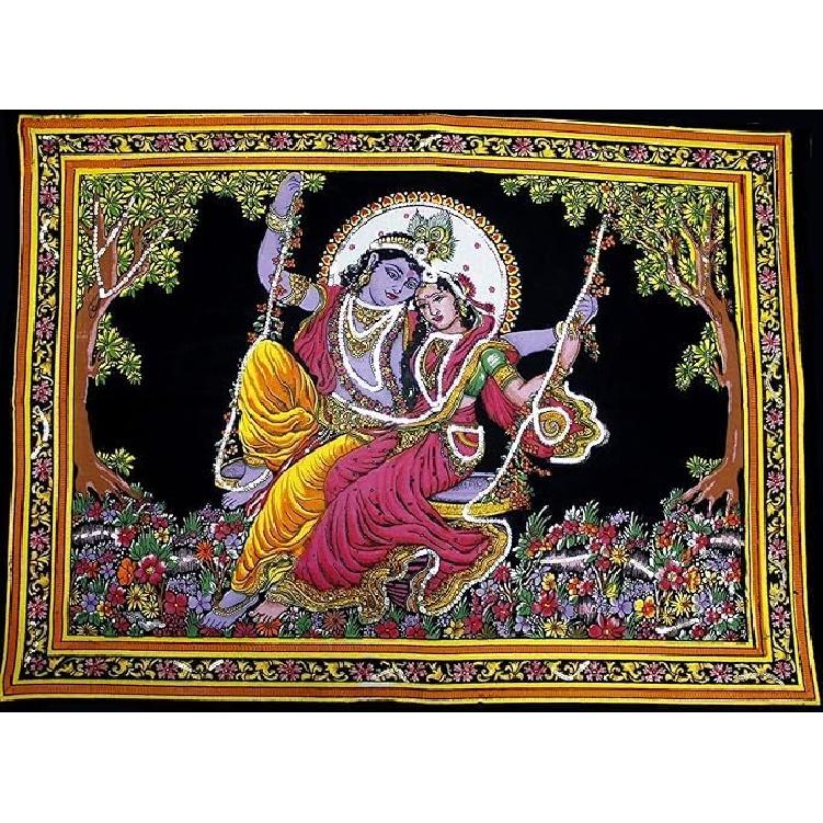 Rastogi Handicrafts Cotton Tapestry Indian Goddess Indian Deity 40" X 30" Poster Size Tapestry