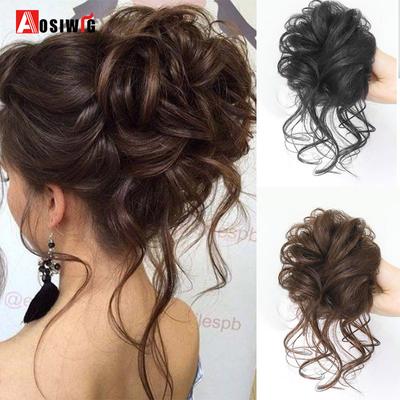 Резинки для волос, синтетический шиньон Месси, эластичный шиньон, искусственная резиновая заколка, наращивание, булочка, резинка для волос с хвостиком, женские натуральные вьющиеся