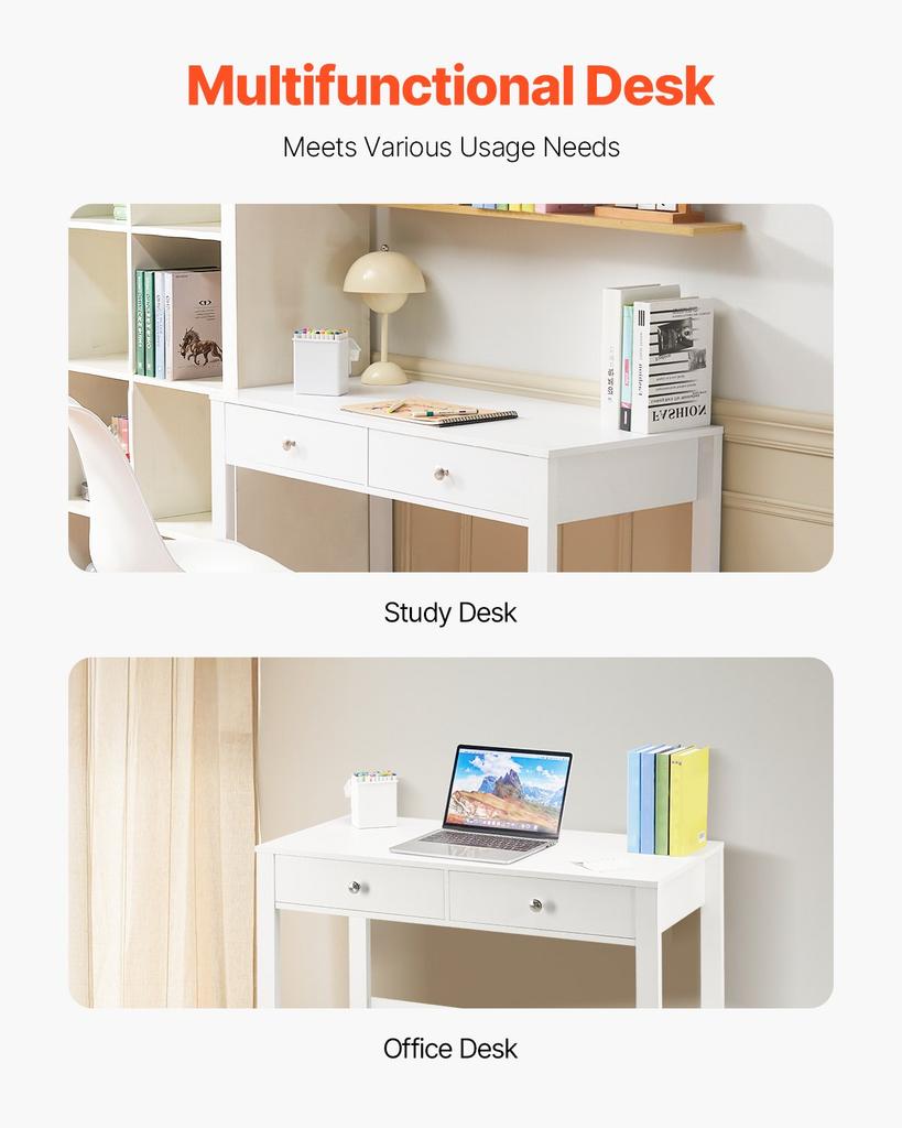 VEVOR Small Desk with Drawers, Kids Desk for Bedroom, Modern Simple Study Table for Drawing, Reading, Writing