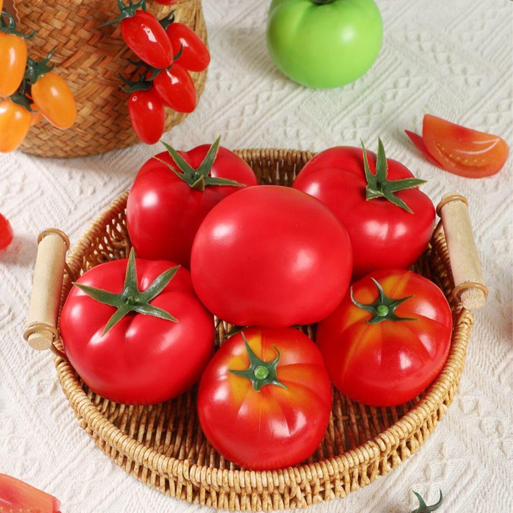 5pcs Mini Artificial Tomato Ornament Lifelike Fake Vegetables Props Fruit Shop Decoration