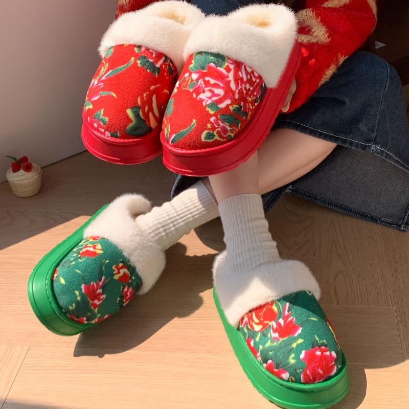 Женские противоскользящие толстоподошвенные домашние плюшевые хлопковые тапочки для тепла и уюта
