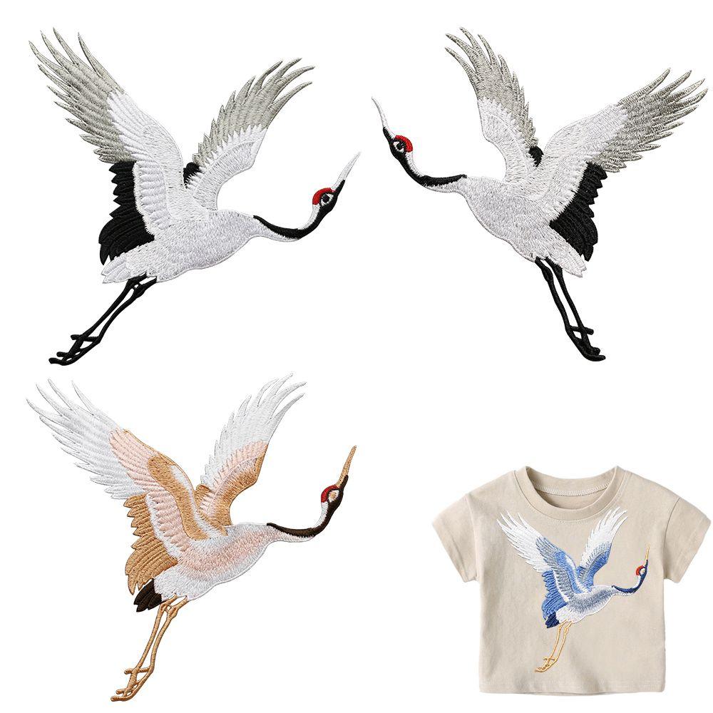 Stickers Crane Birds For Clothing Clothes Decor Embroidered Applique Sew On Patches Embroidery
