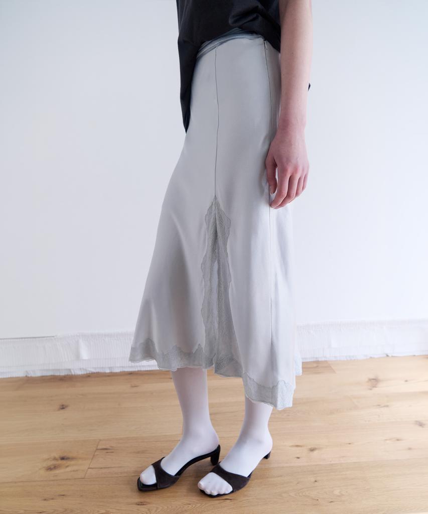 Lora Lora Satin Lace Long Skirt Silver