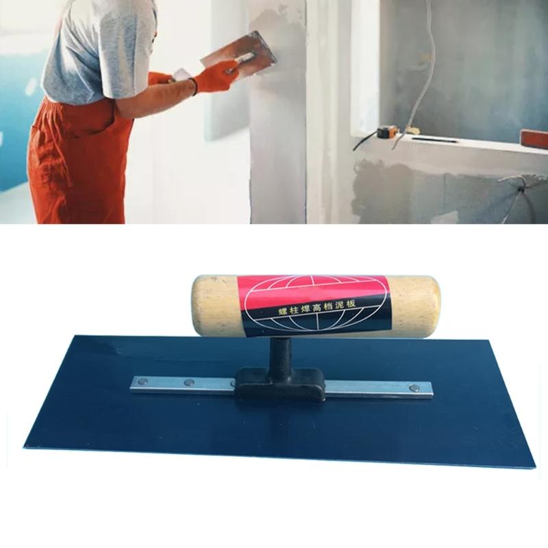 Синий углеродистая сталь Деревянная ручка Штукатурный мастерок-гладилка Структурная бетономешалка Шпатели Инструменты 24 смx10 см/9,45x3,94''