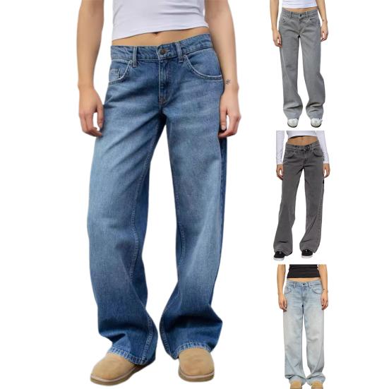 Широкие джинсы для женщин, эластичные джинсовые брюки с высокой талией и карманами, повседневные прямые джинсовые брюки