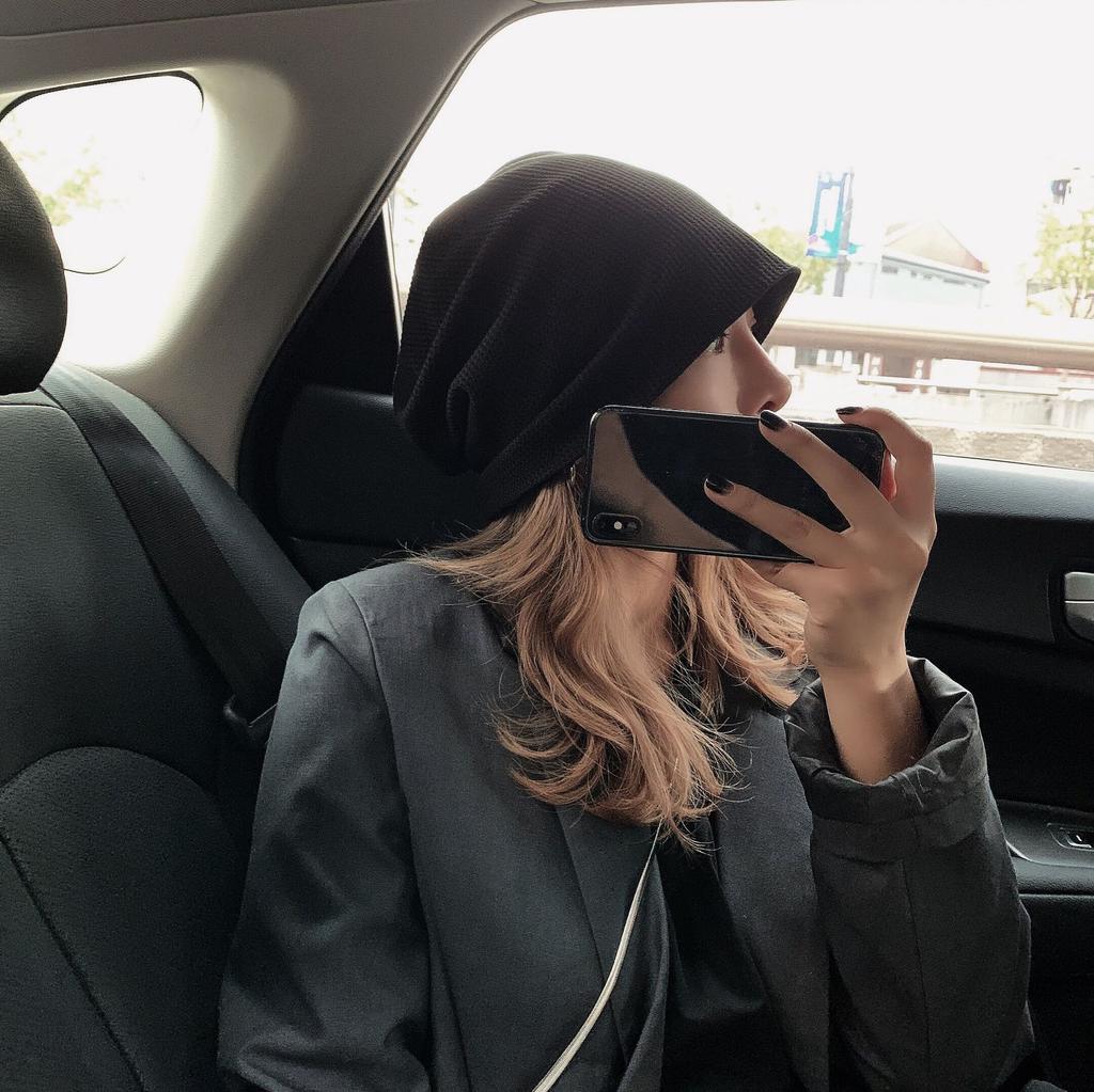 Hat Women's Spring and Autumn Versatile Black Thin Headband Hat Tide Knitted Stacking Hat Headscarf Hat Men