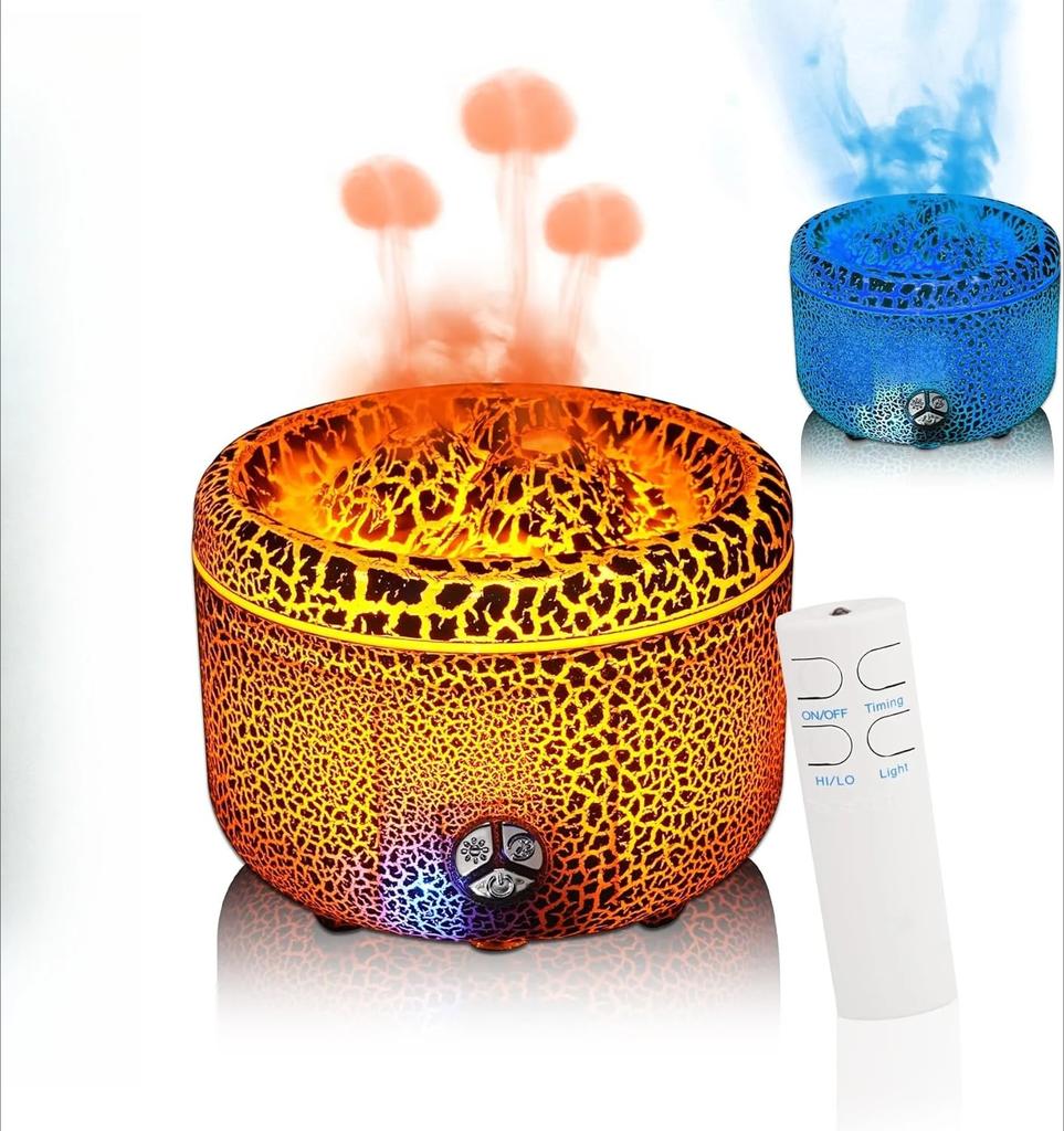 Диффузор эфирных масел 500 мл, Диффузор/Увлажнитель «Вулкан и Пламя» 2 режима, Три диффузора с вулканическими жерлами для дома