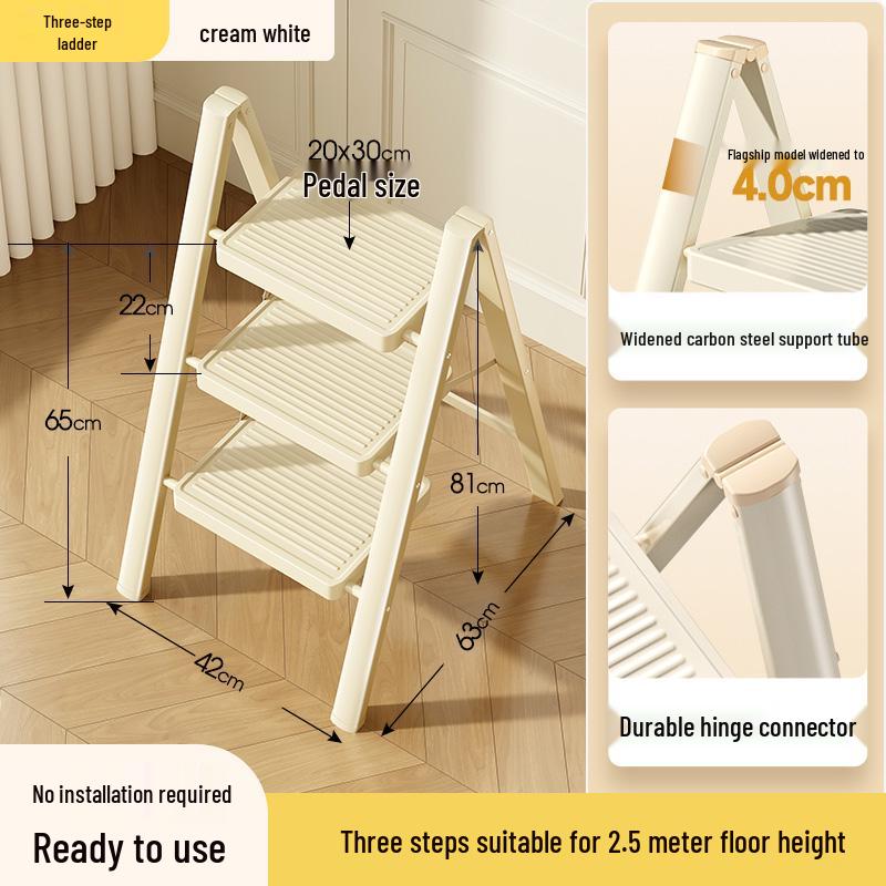 Foldable Indoor 3-Step Ladder: Heavy-Duty, Portable Herringbone Design
