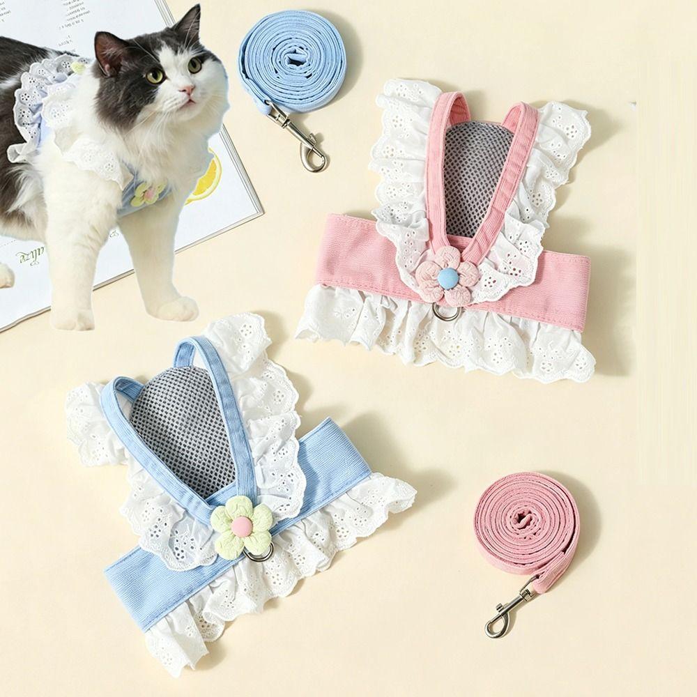 Breathable Vest Type Chest Strap No Pulling Cat Harness Leash Cat Traction Rope Small Dogs Cats