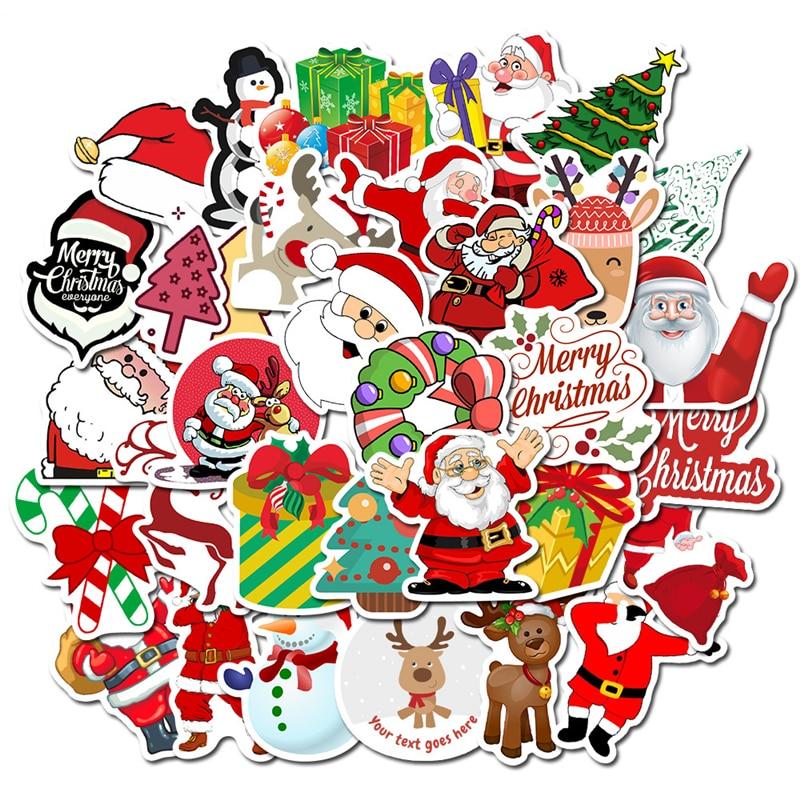 50Pcs Kawaii Colorful Christmas Sticker Santa Claus Snowman Christmas Tree Laptop Skateboard Very Thin New Year Gift Sticker