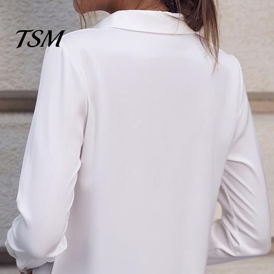 Natural Feel Women Top Shirt Lapel Long Sleeve Faux Pearl Decor Regular Fit Solid Color Simple Lightweight Blouse