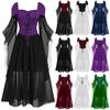 Women Casual Plus Size Cold Shoulder Dress Solid Color Lace Butterfly Sleeve Halloween Gothic Dress