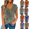Women's Fashion Casual V-neck Shirt Short Sleeved Loose Printed T-shirt Women's Top Vest