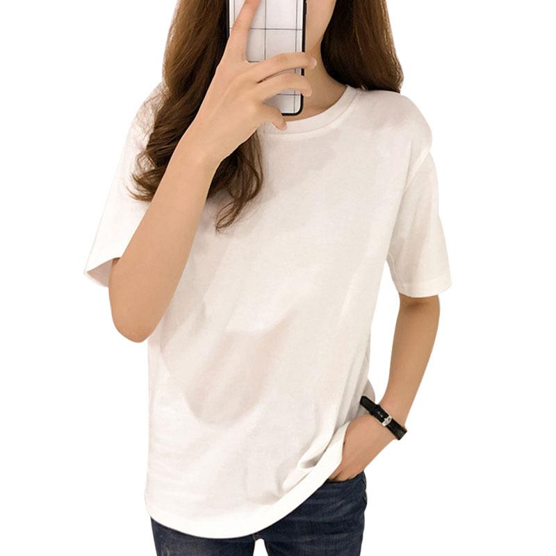 Женская однотонная футболка с коротким рукавом и круглым вырезом