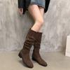 Fashion 2024 Winter New Fashionable Round Head Solid Color High Heels Women's Fashion Boots Versatile and Comfortable Tall Boots