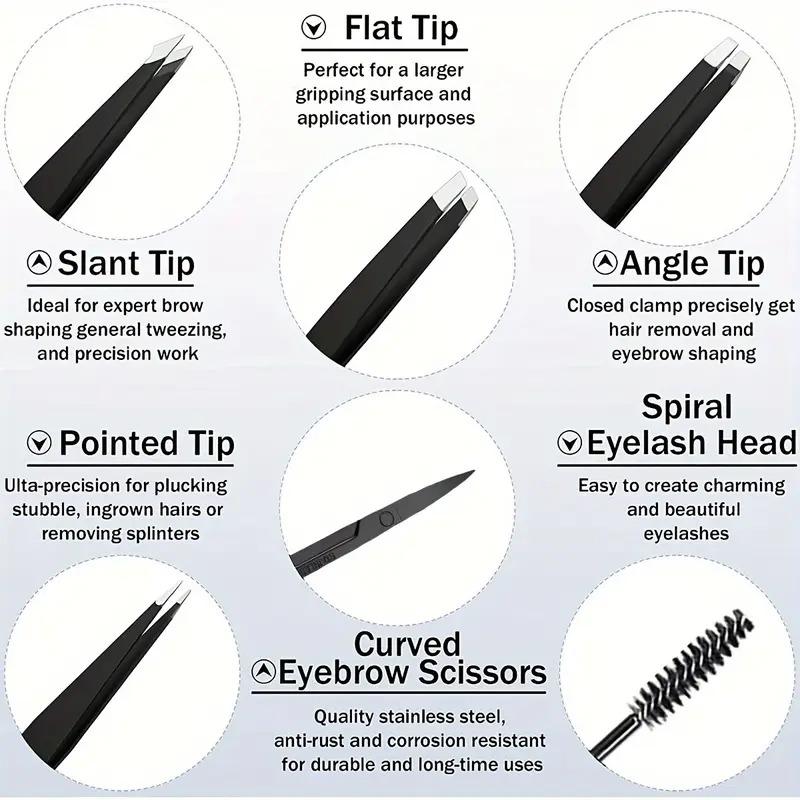 Набор для ухода за бровями, 6 предметов: Пинцеты из нержавеющей стали, изогнутые ножницы и щеточка для ресниц - Идеально для удаления волос на лице и придания формы бровям