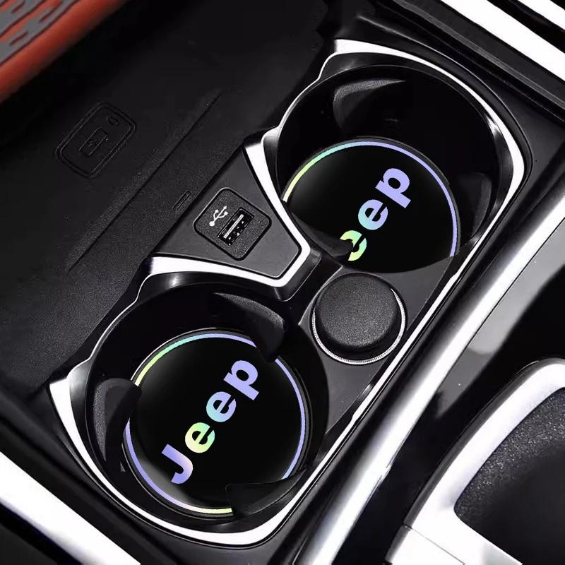 2PCS Luminous Non-slip Car Cup Coaster for Jeep Renegade Grand Cherokee Patriot Wrangler Auto Interior Water Cup Mat Accessories