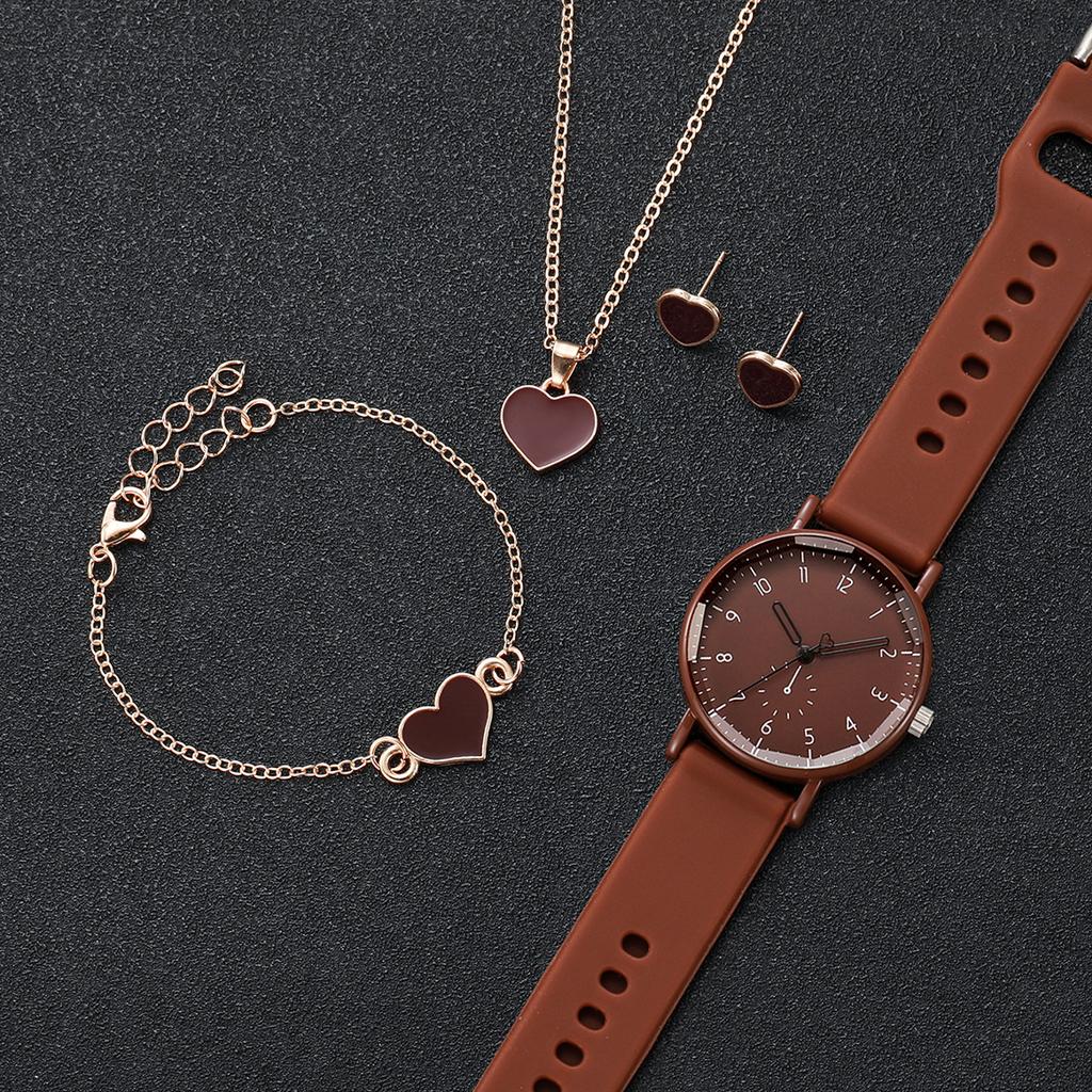 Xiaomi 5PCS Elegant Arabic Dial Women Quartz Watch Heart Jewelry Set Fashion Silicone Strap Ladies Wristwatch Reloj Mujer (Without Box)