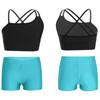 Kids Girls Asymmetrical Strappy Crop Top with Shorts for Sports Gymnastic Workout