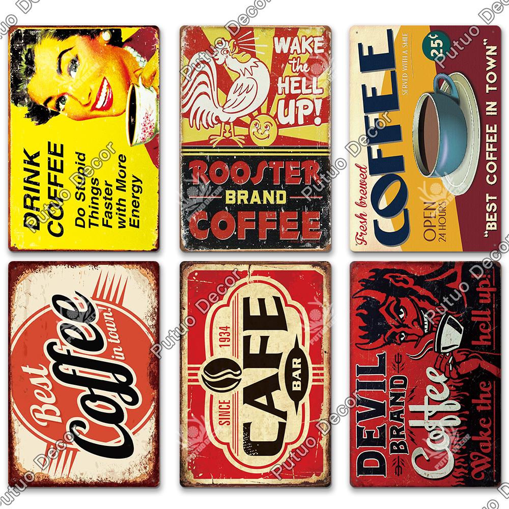 Putuo Decor Coffee Vintage Tin Sign Plaque Metal Plate Wall Art Posters for Kitchen Bar Cafe Room Retro Iron Painting