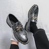 Golden Print Man Dress Shoes Pointed-toe Designer Men Business Shoes Anti-slip Platform Formal Leather Shoes Zapatos De Vestir