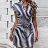 Spring Summer Striped Batwing Sleeve Dress Women's Fashionable Belted Skirt Style Clothing
