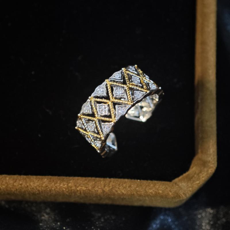 Итальянское Кружево Ткань Матовый Шелк Ремесло Придворный Стиль Кольцо с Бриллиантовой Вставкой Женское Плетеный Узор Резной Золотой Кольцо с Бриллиантом Кольцо