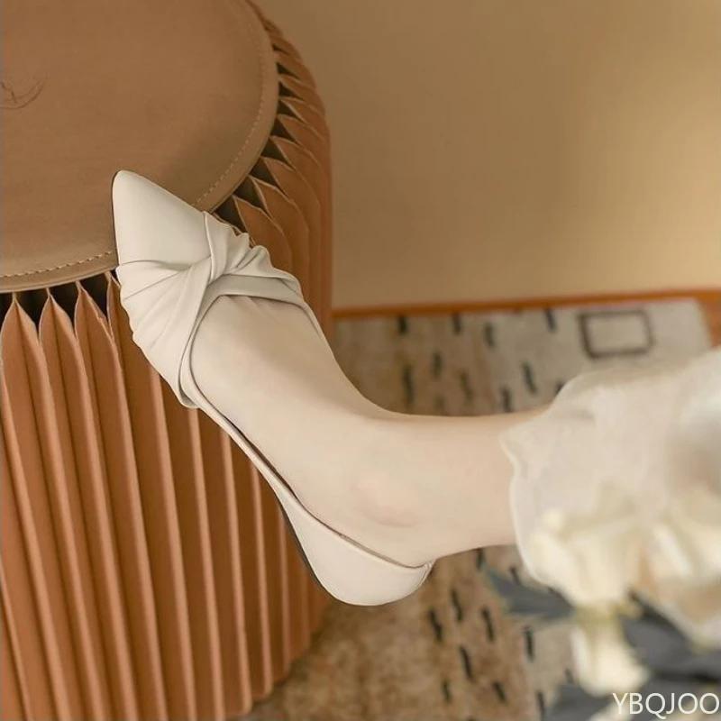 Fashion Butterfly Knot Womens Flats Pointed Soft Leather Single Shoe Summer Lightweight Bean Shoes Casual Comfortable Ladies Shoes Mujer