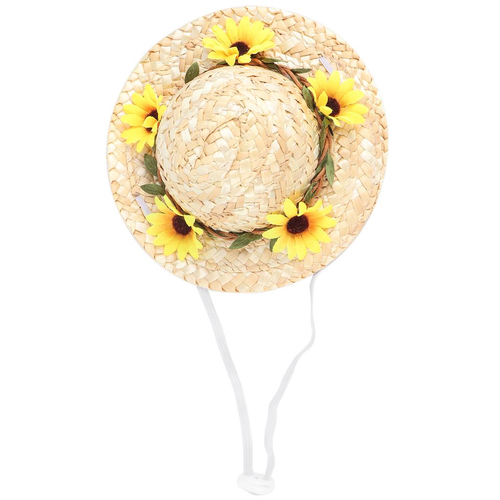 Pet Sombrero Hat Mini Straw Hat Pets Birthday Party Hats with Flowers for Small and Medium Dogs CatsYellow Flowers S