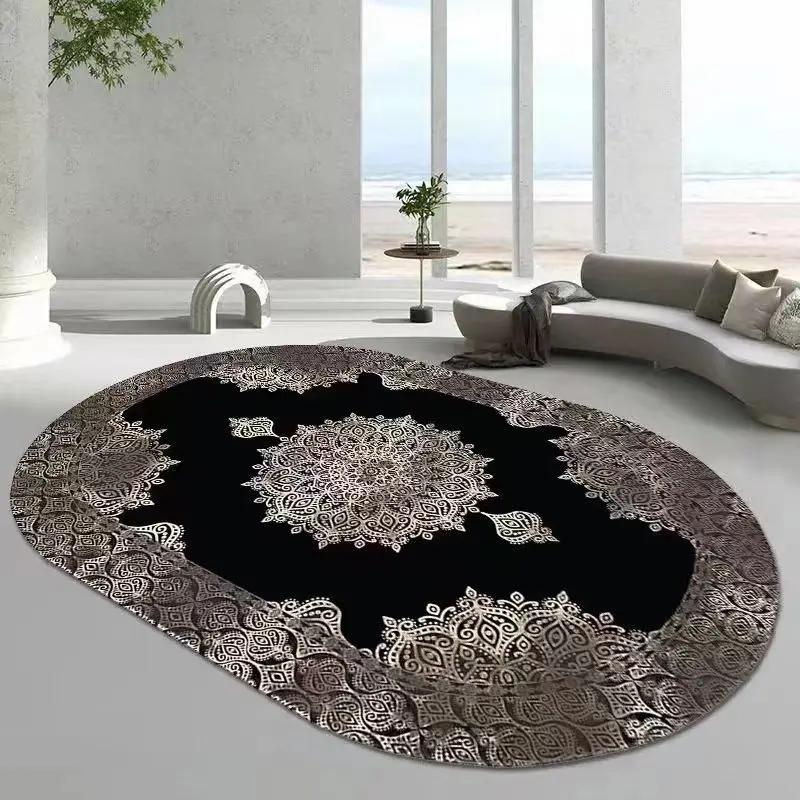 Ретро пушистые большие ковры для гостиной, журнальные столики, мягкий коврик, овальный декоративный ковер для спальни, моющийся утолщенный коврик
