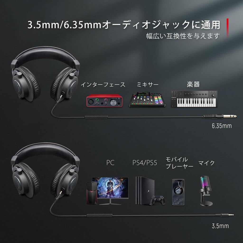 FIFINE Monitor Headphones DJ Headphones Headphones Wired Cable Sealed Headphones Over Ear Compatible with Player Music Black H8 3.5mm 6.35mm