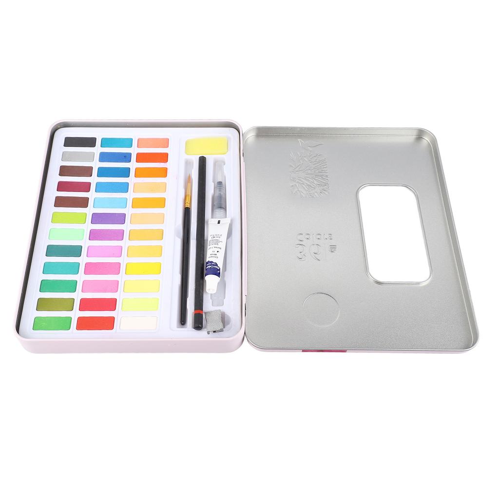 Water Color Paint 36 Bright Colors Quick Drying High Transparency Watercolor Paint Set with Pen Sponge Paper for Art