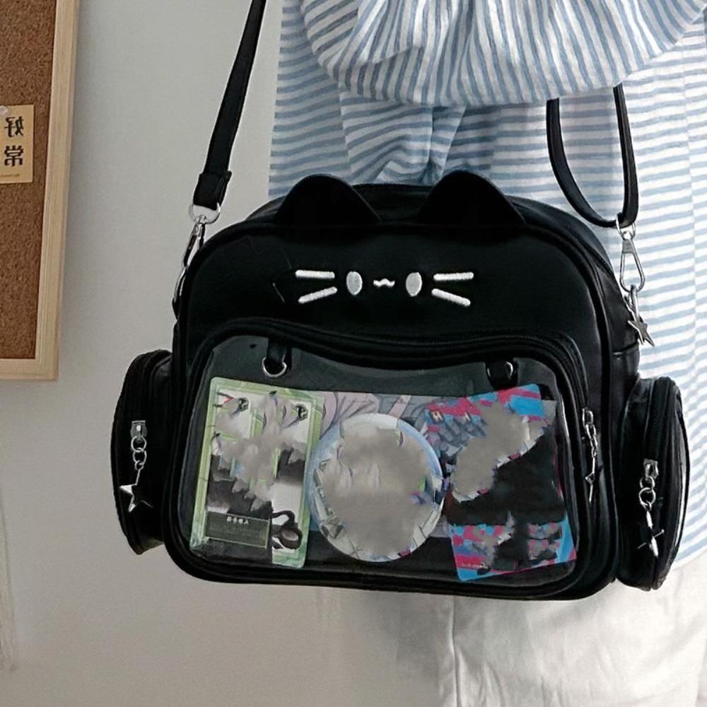 College Style Jk Shoulder Bag Harajuku Transparent Pocket Ita Bag Big Capacity PU Cat Backpacks Girls