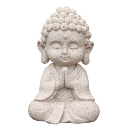 Mini Faux Sandstone Buddha Statue Small Zen Monk Praying Sculpture