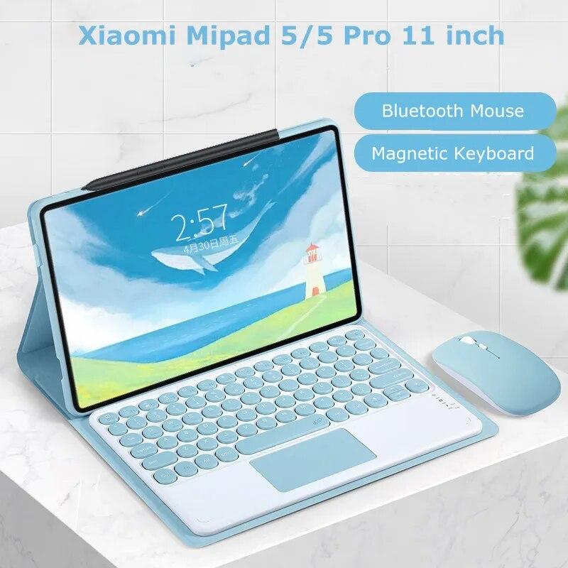 Беспроводная Bluetooth-клавиатура для Xiaomi Mipad 5/6 Pro Redmi Pad SE 11 дюймов 10,6, силиконовый чехол, складной кожаный чехол с умной подставкой