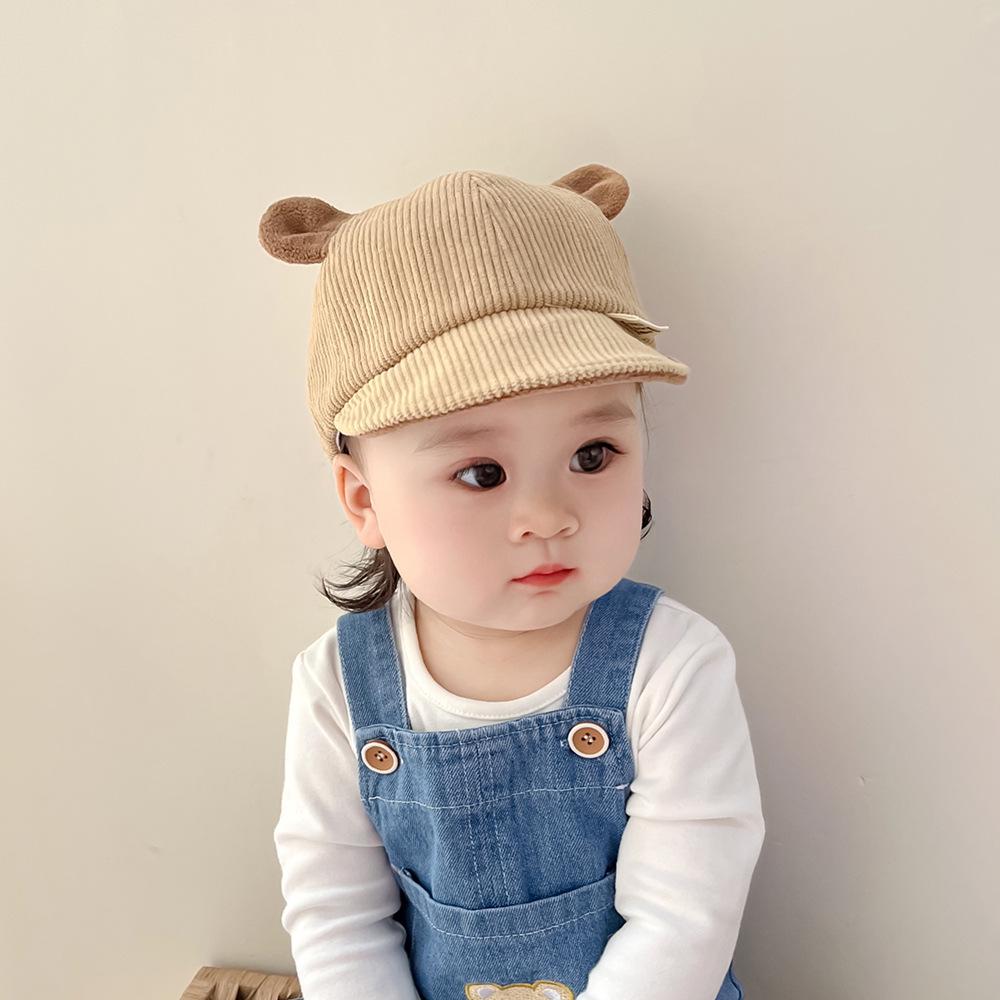 New Corduroy Baby Hat Solid Color Cute Bear Ear Adjustable Baseball Caps Newborn Toddler Boy Girl Sun Hats Winter Spring