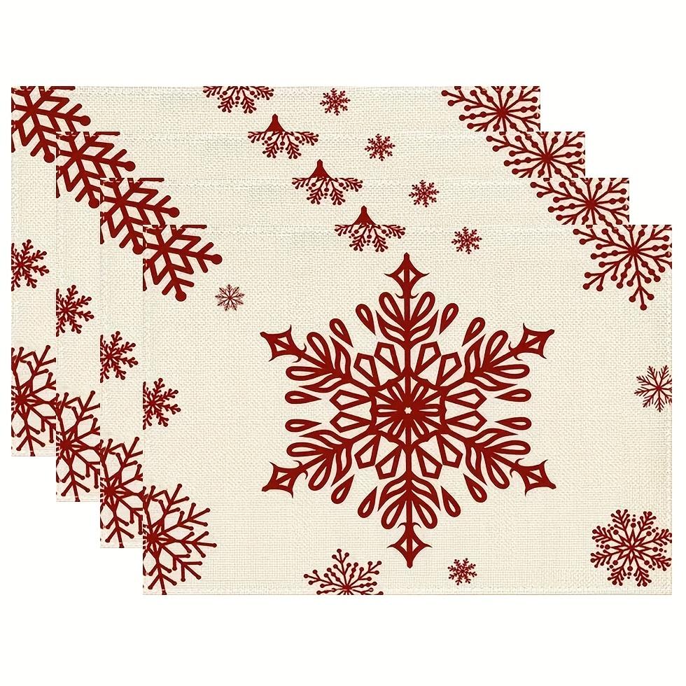 4pc Merry Christmas Pink Car Tree Linen Placemats Festive Holiday Kitchen Dining Table Decor Washable Heat Resistant