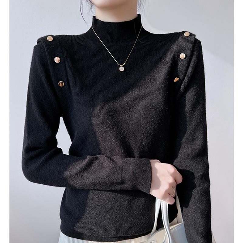 Модный элегантный однотонный вязаный свитер с полувысоким воротом для женщин, осенний повседневный облегающий свитер с длинным рукавом для женщин, топы, зимние теплые базовые трикотажные изделия 24880