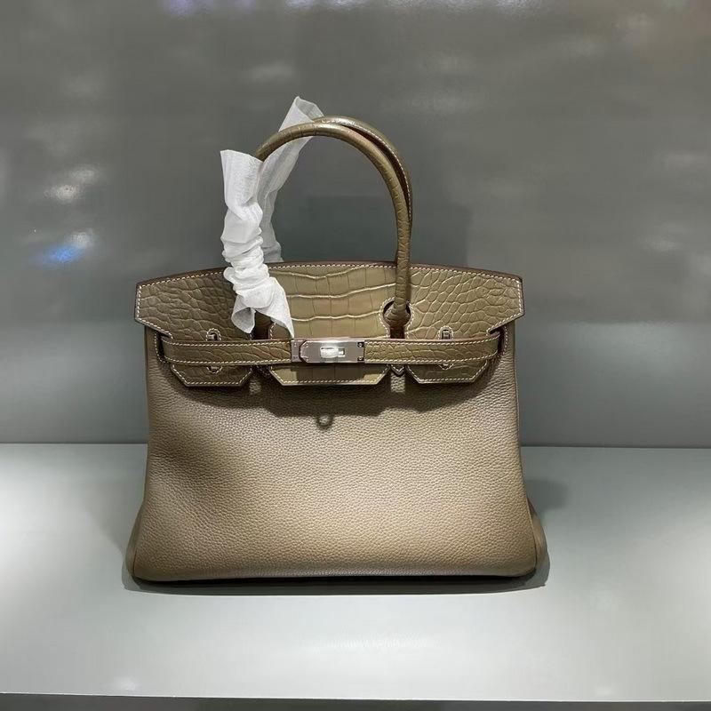 2026 Новая кожаная сумка Fubao из кожи TOGO с матовым узором под крокодила, натуральная кожа, женская сумка 25/30 см, серебряная пряжка, платиновая женская сумка