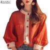 Womens Casual O-neck 3/4 Sleeve Loose Stripe Blouse