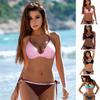2Pcs/Set Women Sexy Bikini Set Halter V-neck Sleeveless Bra Low-rise Briefs Set Contrast Color Lace-up Swimsuit Bathing Suit