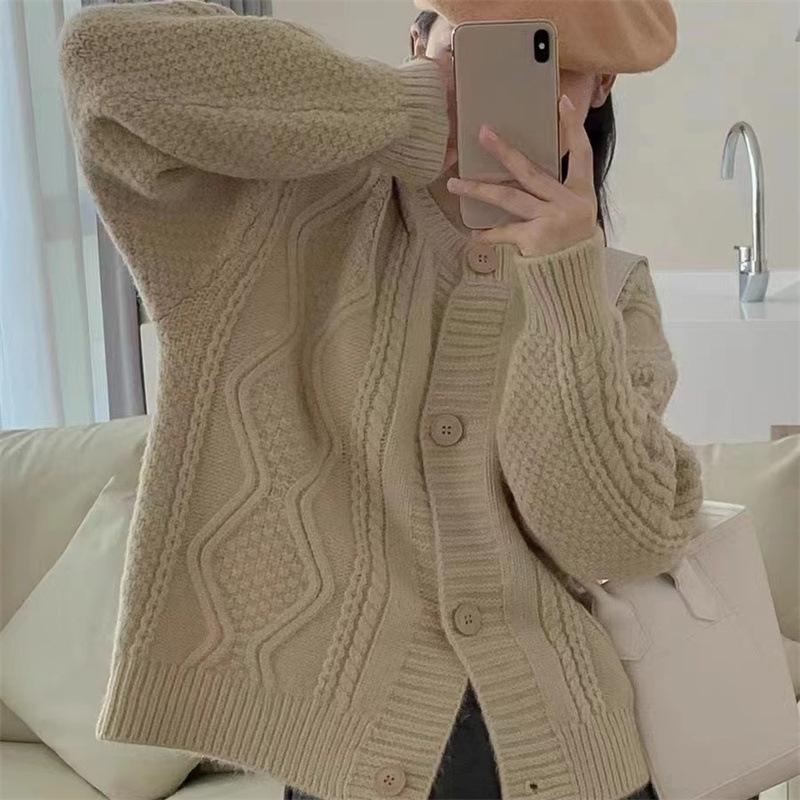 Желтый вязаный кардиган женский свободный джемпер хаки верхняя одежда свитера свитер Y2k пальто
