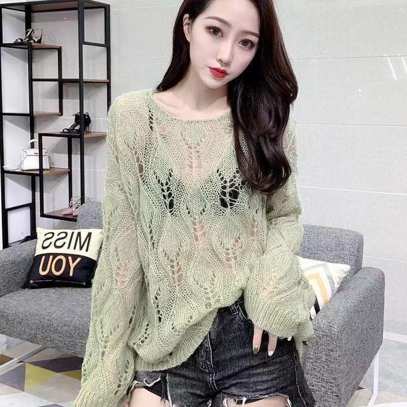 Мохеровый ажурный свитер в корейском стиле для женщин, свободный и универсальный тонкий стиль, внешний слой, вязаный свитер, верх