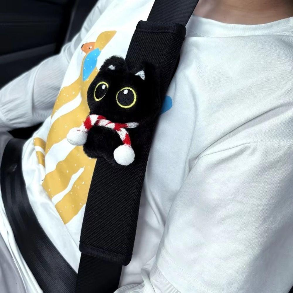 Black Cat Car Safety Shoulder Pads Pressure-Relief Auto Interior Accessories Shoulder Guard